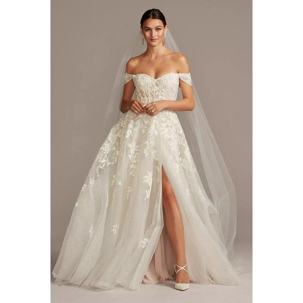 Romantic Fairycore Galina Signature SWG834 Floral Lace Wedding Dress Size 16
